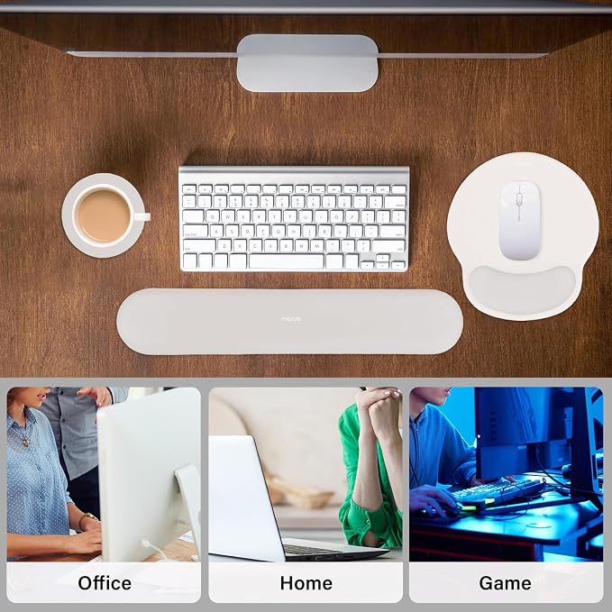 MOSISO Wrist Rest Support for Mouse Pad&Keyboard Set, Stone Gray | Circle Curved Ergonomic Mousepad Non-Slip Base Home/Office Pain Relief&Easy Typing Pad with Soft Cloth&Silicone Lining