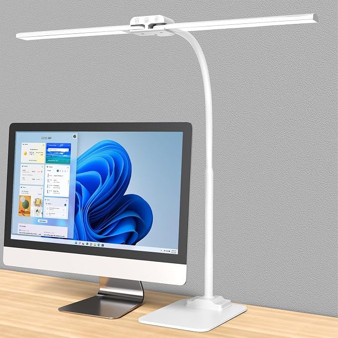 LED Desk Lamp Double Light: 1200LM Desk Light Base for Home Office, White | Dual Screen Computer Monitor Light, Architect Table Lamp for Working Reading Drafting,Dimmable 4 Colors Memory 30-Min Timer