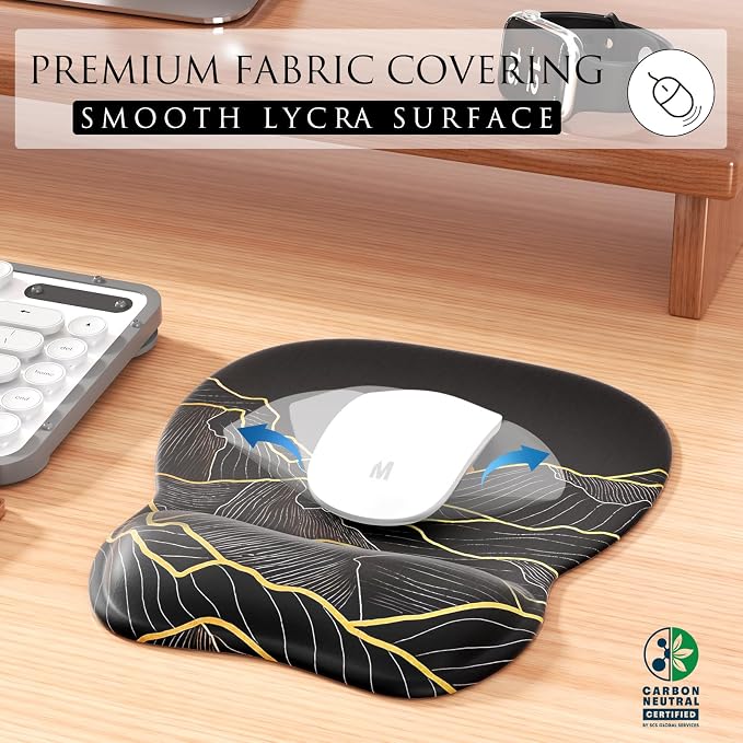 MROCO Ergonomic Mouse Pad with Gel Wrist Rest, 9.4 x 8.1 in, Golden Rise | Ergonomic Shape Design, Multiple Pattern Options, Gel Wrist Comfort, Smooth Lycra Surface, Non-Slip PU Base
