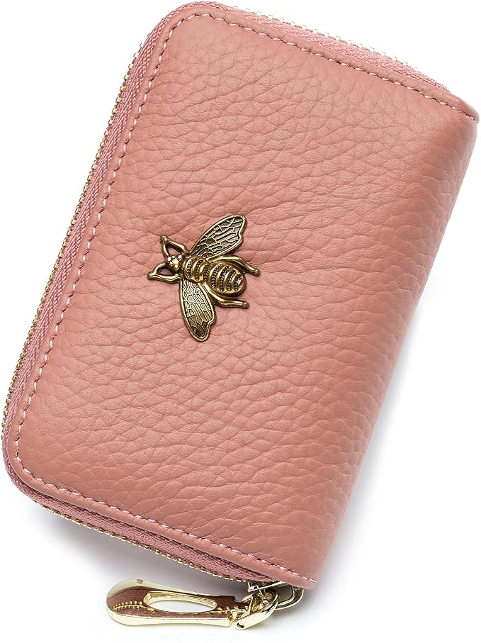 imeetu RFID Credit Card Holder, Small Card Wallet Women, Leather Card Case | Genuine Leather Women's Card & id Cases, Change Coin Purse with Zipper Keychain id Window, 20 Colors & 3 Styles, Daily, Gifts