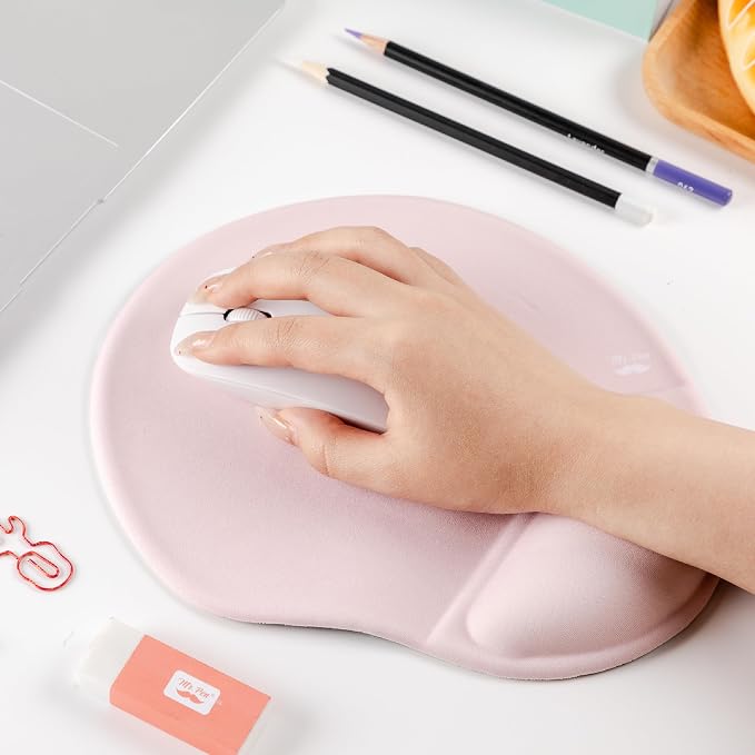Mr. Pen- Ergonomic Mouse Pad with Wrist Rest | Blush Pink Breathable Fabric with Memory Foam Cushion, Non-Slip Rubber Base, Gel Mouse Pad with Wrist Support