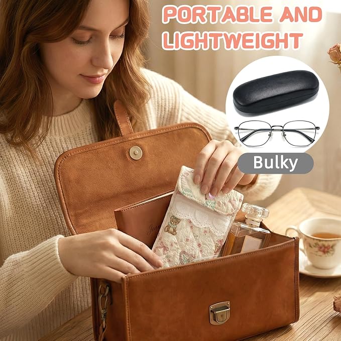 2PCS Sunglasses Pouch with Cleaning Cloth Soft Cotton Lining Glasses Case Quilted Eyeglass Pouch for Women and Girls
