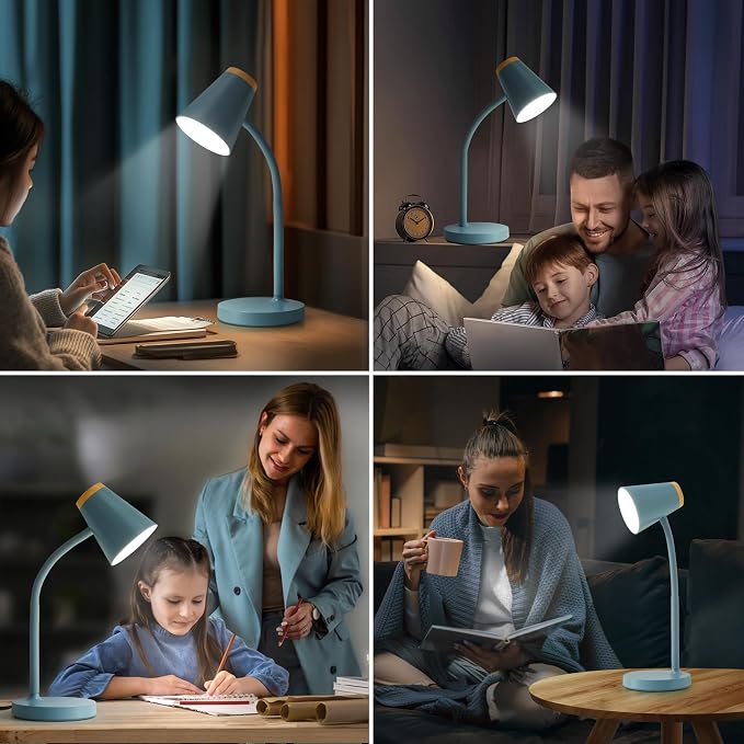 EJIAXIN Desk Lamps for Home Office - Small LED Desk Lamp Touch Dimmable Reading Light for College Dorm Room - Adjustable Flexible Gooseneck Table Lamp for Bedside Bedroom Nightstand Blue