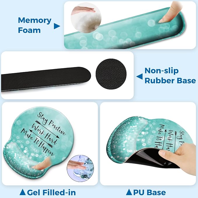 Mouse Pad and Keyboard Wrist Rest Support,Ergonomic Mouse Pad Set | Mousepad With Coaster and Non-Slip PU Base,Pain Relief for Desk Desktop Gaming, Computer,Office -Beach