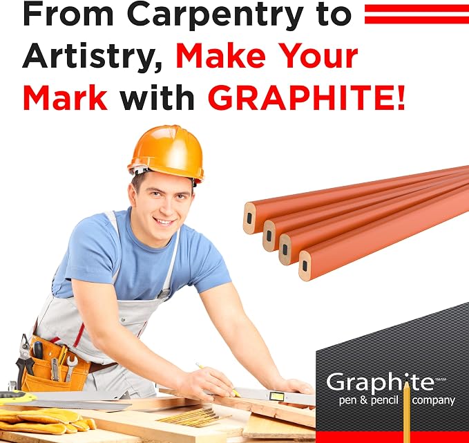 GRAPHITE Hard Lead Carpenter Pencils Bulk - (72) Pieces Lumber Wooden Pencil #2 (HB) - Neon Orange