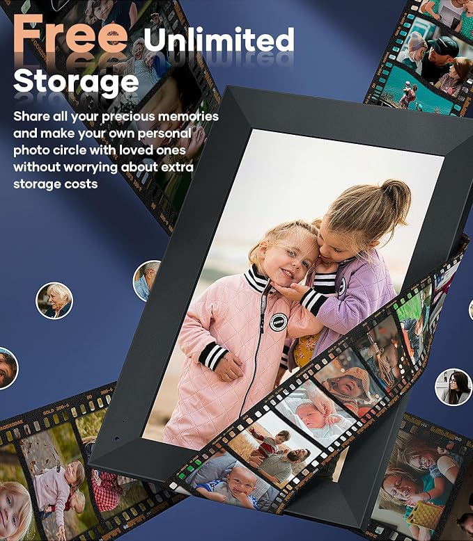 Cozyla Digital Picture Frame, 10.1'' HD Touchscreen Display with No Subscription, Free Unlimited Storage, Share Photo＆Video via Apps, Auto-Rotate WiFi Electronic Photo Frame for Gifting Black