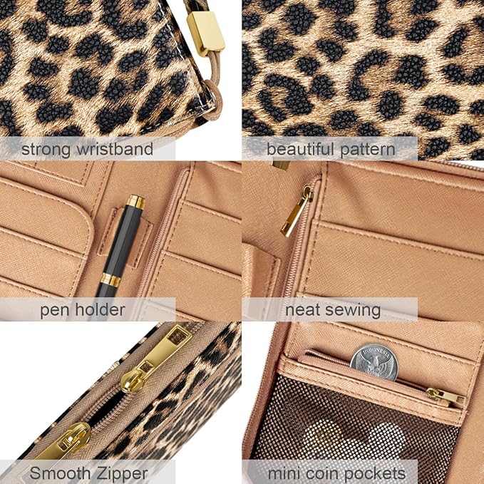 Family Passport Holder Wallet RFID Blocking Document Organizer | PU Leather Mulit-purpose Travel Wallet Credit Cards Case for Women Men, Cheetah Print