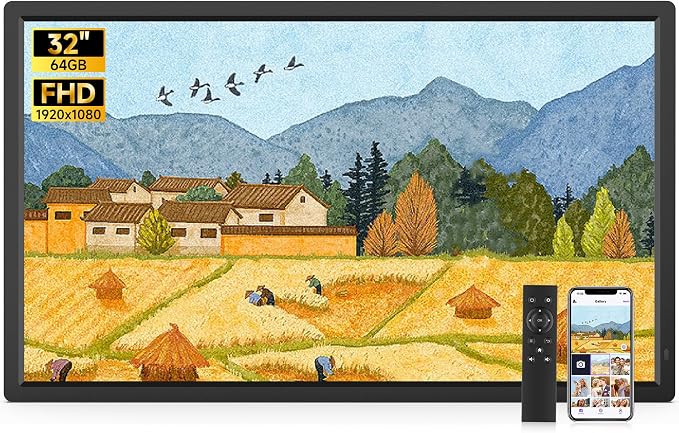 64GB 32" Large Digital Picture Frame, Uhale WiFi Electronic Photo Frames with 1920 x 1080 FHD IPS Screen, Support Auto-Rotate Wall Mounted SD&USB Card, Share Photos/Videos from Phone Instantly