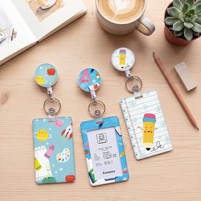 3 Set Badge Holder Retractable Reel Stationery Patterns ID Badge Holders with Clip Cute Name Badge Holders for Teacher Nurse Doctor Student Office Workers