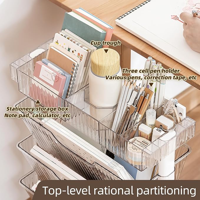 5 Tier Rolling Book Cart Multi-Functional Movable Storage Bookshelves | rolling bookshelf,Movable Storage Bookshelves with Lockable Wheels for Study Office Library Classroom,