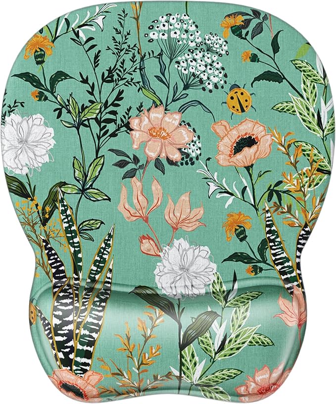 MROCO Ergonomic Mouse Pad Gel Wrist Rest, 9.4 x 8.1 in, Garden Whispers | Ergonomic Shape Design, Multiple Pattern Options, Gel Wrist Comfort, Smooth Lycra Surface, Non-Slip PU Base