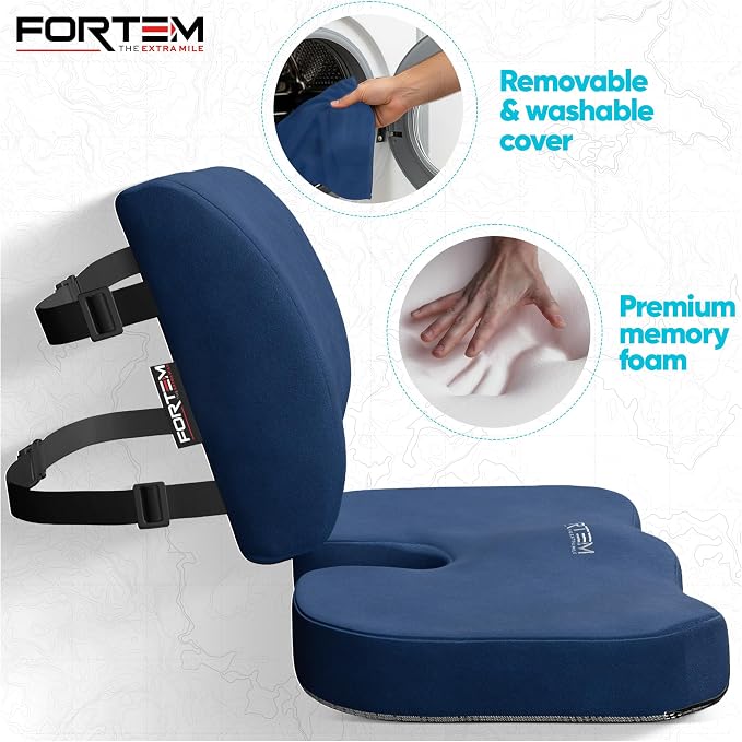 FORTEM Seat Cushion, Office Chair Cushion, Lumbar Support Pillow for Office Chair, Memory Foam Car Seat Cushions, Sciatica Coccyx Tailbone Pain Relief, Cushions for Back Support, Washable, Non Slip XL
