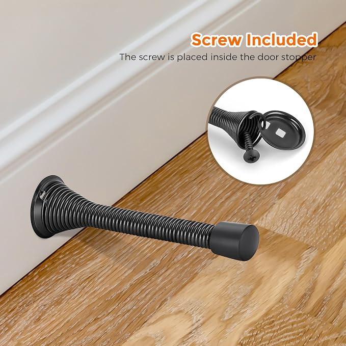 Ravinte Door Stoppers, 36 Pack Black Spring Door Stops with Rubber Bumper, Door Stoppers for Bottom of Door