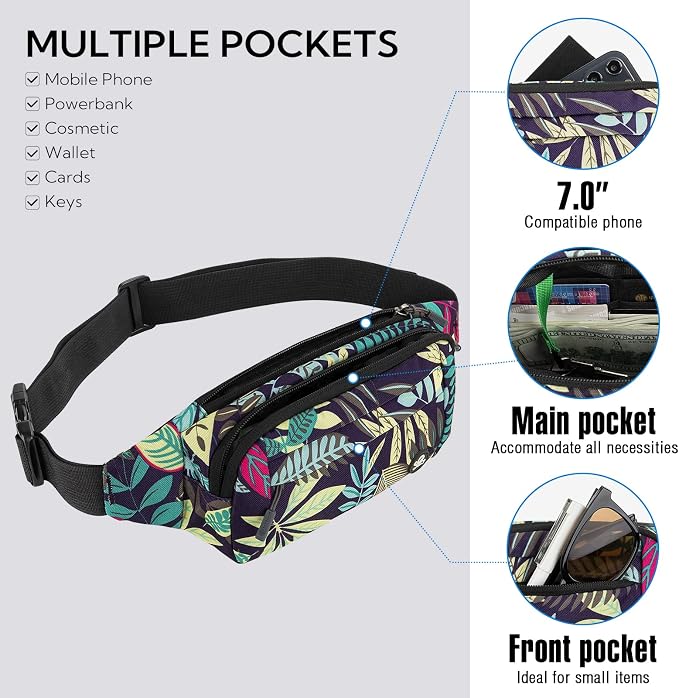 WATERFLY Fanny Pack Waist Bag: Small Hip Pouch Bum Bag Fannie Pack Phanny Fannypack Waistpack Bumbag Beltbag Sport Slim Fashionable for Jogging Hiking Hiker Woman Man | Adjustable extender strap, Slim compact, Water-resistant durable material, Breathab...