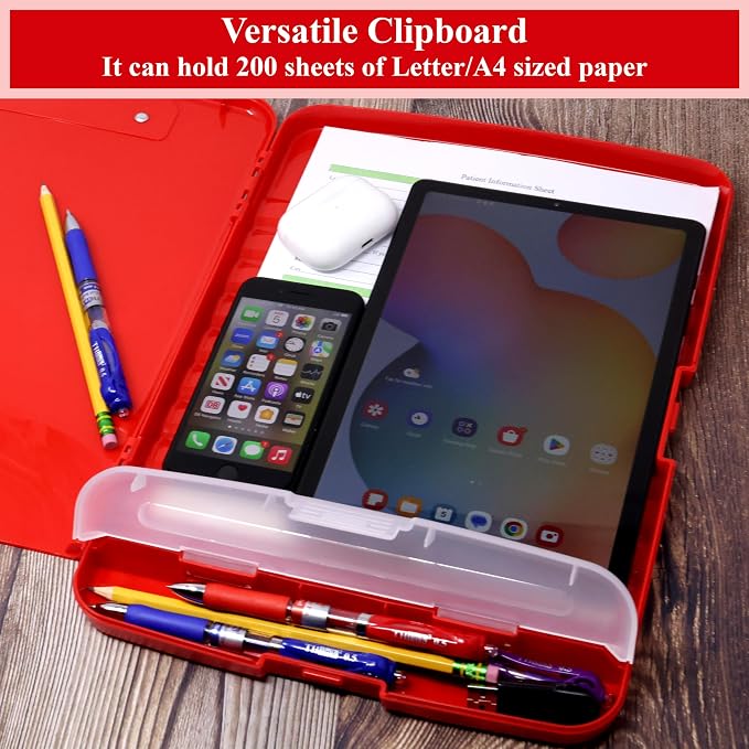 Think2Master Red Plastic Storage Clipboard with Pencil Holder. | 25% Heavier & 25% Sturdier| Heavy Duty. Must Have for Nurses, Teachers & Classrooms.