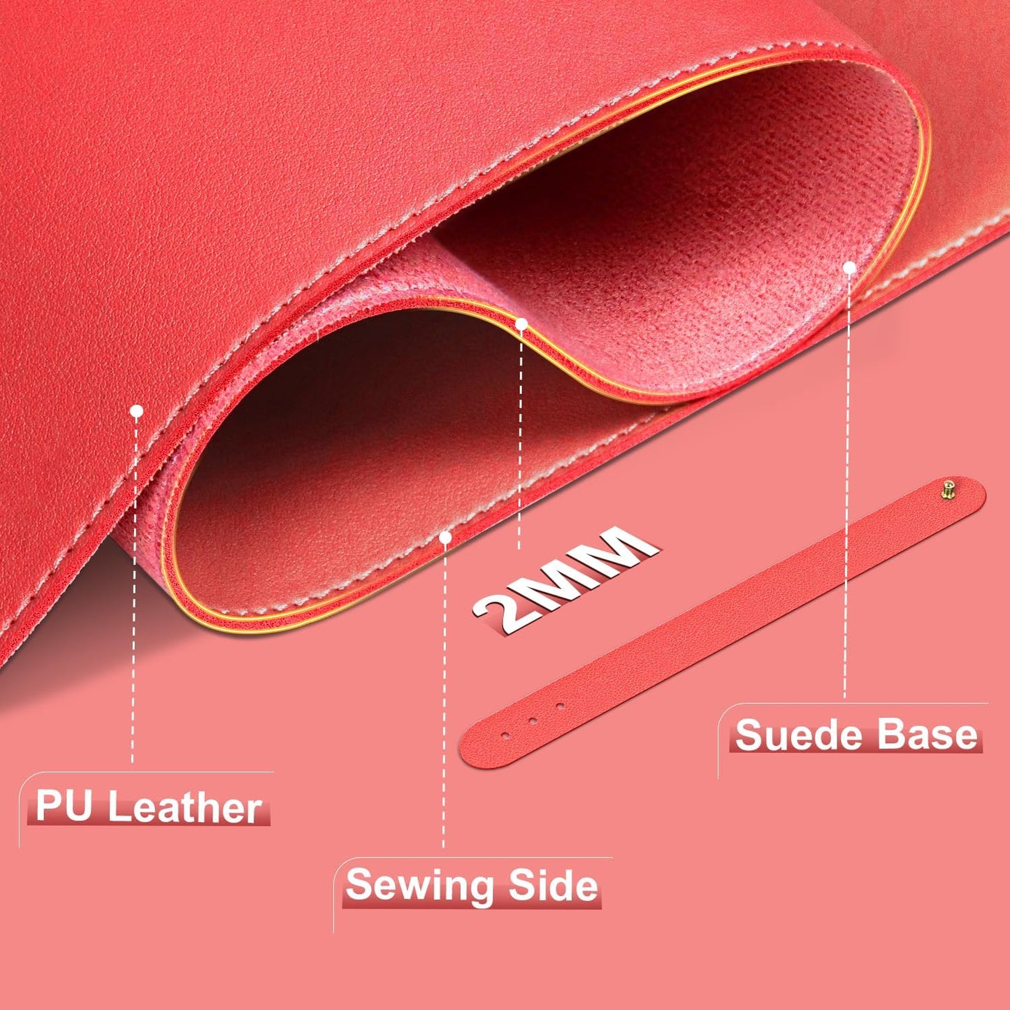 Leather Desk Pad Protector, 39.4' X 17'' Large Mouse Pad, Office Desk Mat, Non-Slip PU Leather & Suede Base Desk Blotter, Laptop Desk Pad, Desktop Mat for Office Home, Candy Red