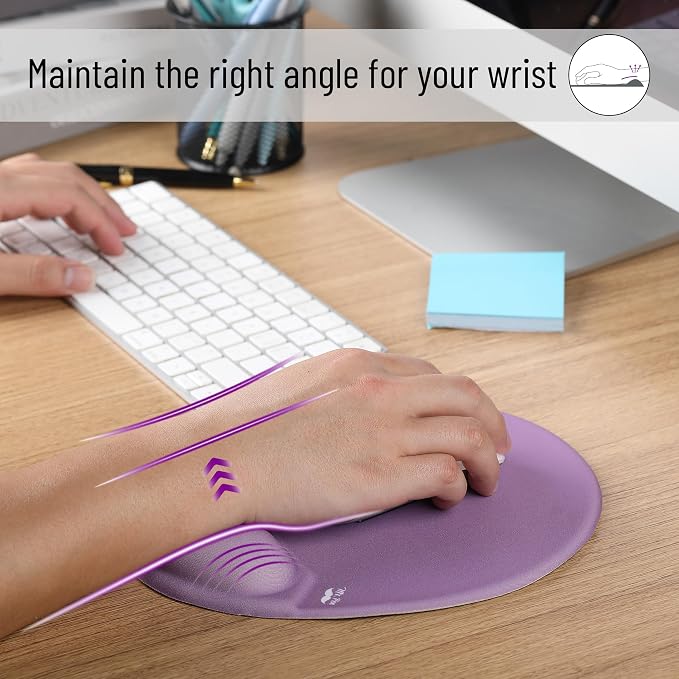 Mr. Pen- Ergonomic Mouse Pad with Wrist Rest | Purple Breathable Fabric with Memory Foam Cushion, Non-Slip Rubber Base, Gel Mouse Pad with Wrist Support