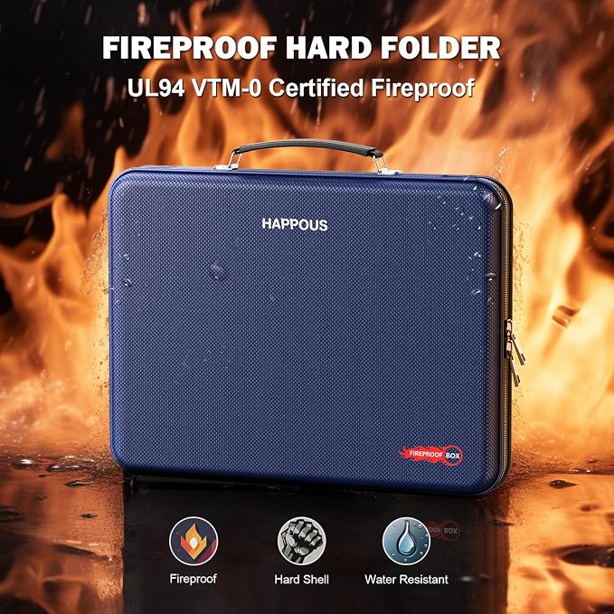 Fireproof Document Organizer, Fireproof Document Box | Portable Hard-Shell Fireproof Document Organizer Storage for Documents Laptop Passports Cards Blue