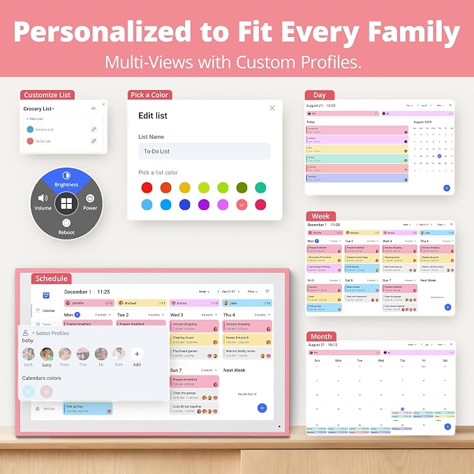 Dragon Touch 15.6 inch Digital Calendar & Chore Chart - Interactive Touchscreen Smart Family Planner,Digital Picture Frame for Mom, Women, Christmas & Weddings Pink