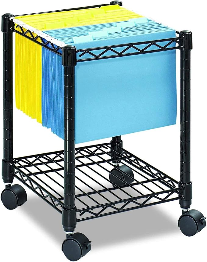 Safco Compact Rolling Cart, Fits Letter and Legal-Size Hanging Folders, Mobile File Storage, Steel, Black