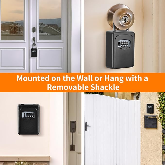 Wall Mounted, Portable Lock Box for House, 5 Key Capacity, Weatherproof Resettable Code House Key Safe Security Lock Box for Outside Realtors Garage Spare (2 Pack, Black)