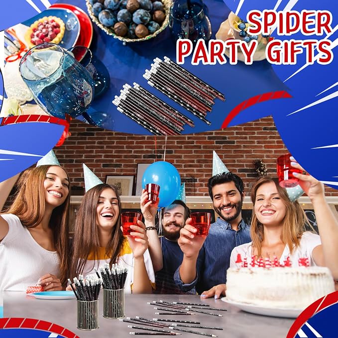 Teling 48 Pcs Spider Pencils Theme Party Favors Fun Spider Web Pencils in Bulk with Eraser Wooden Number 2 Graphite Stationery Kits for Students Back to School Classroom Birthday Supplies