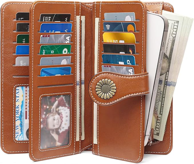 SENDEFN Wallets for Women Leather Credit Card Holder with RFID Blocking Large Capacity Wristlet | with RFID Blocking
