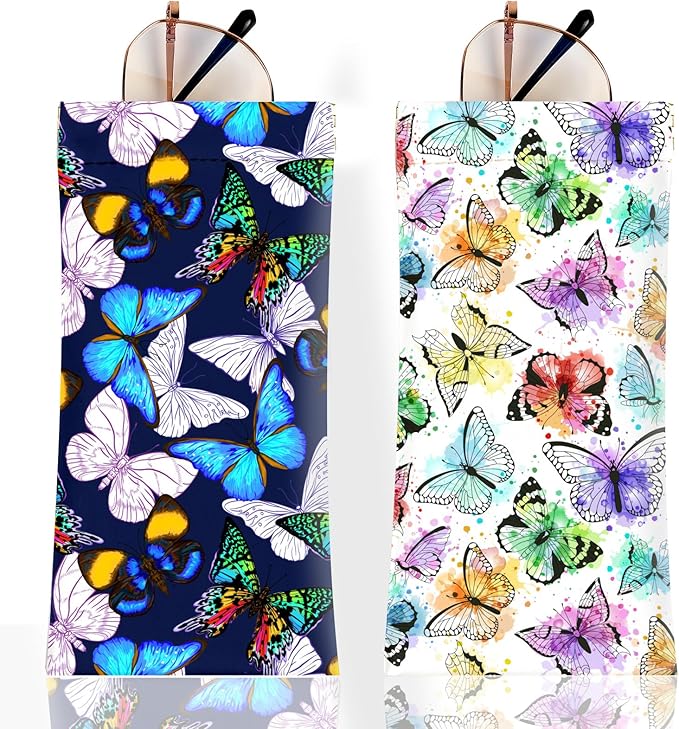 Anikathy 2Pcs Sunglass Eyeglass Glasses Case Soft PU Leather with Cleaning Cloth Cute Glasses Pouch Bag for Men Women Girs
