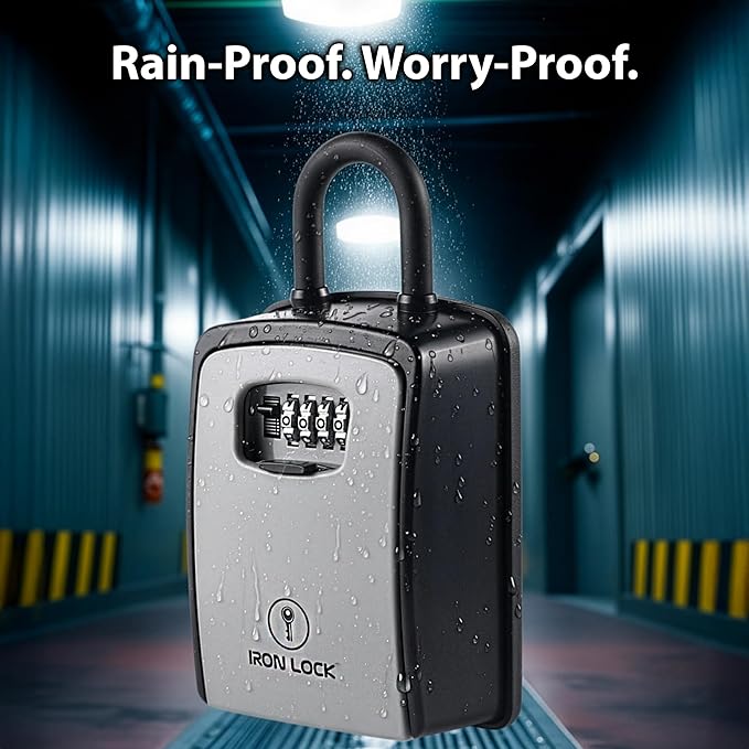 Iron Lock® XXL Portable Key Lock Box, U-Shackle 4-Digit Code (XXL, Grey) | Holds 20-30 keys plus fobs, cards & remotes; unique built-in tray; weather resistant; wall-mount hardware included