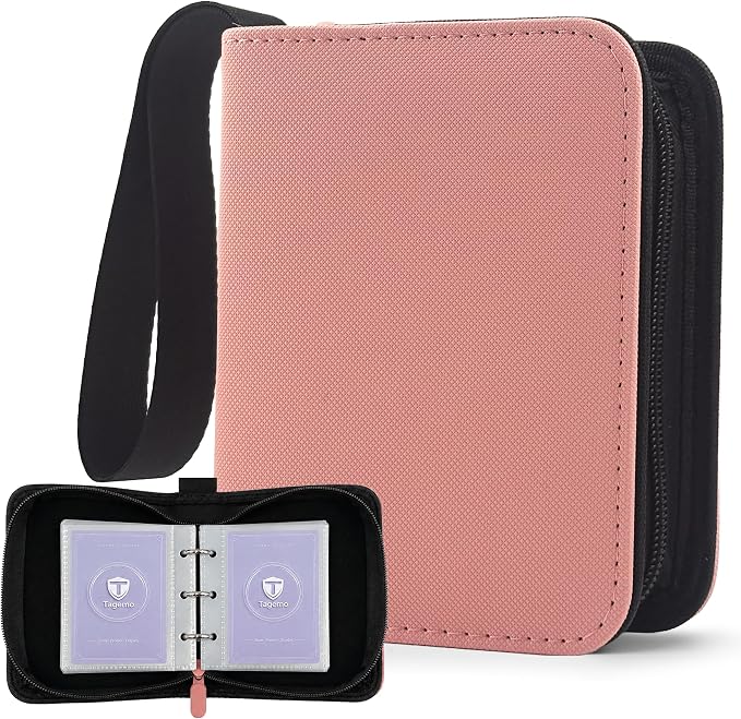 1 Pocket Card Binder with Zipper, 100 Pockets Mini Trading Card Album, Premium PU Leather Single Card Binder, Small Display Folder for TCG & Sports Cards