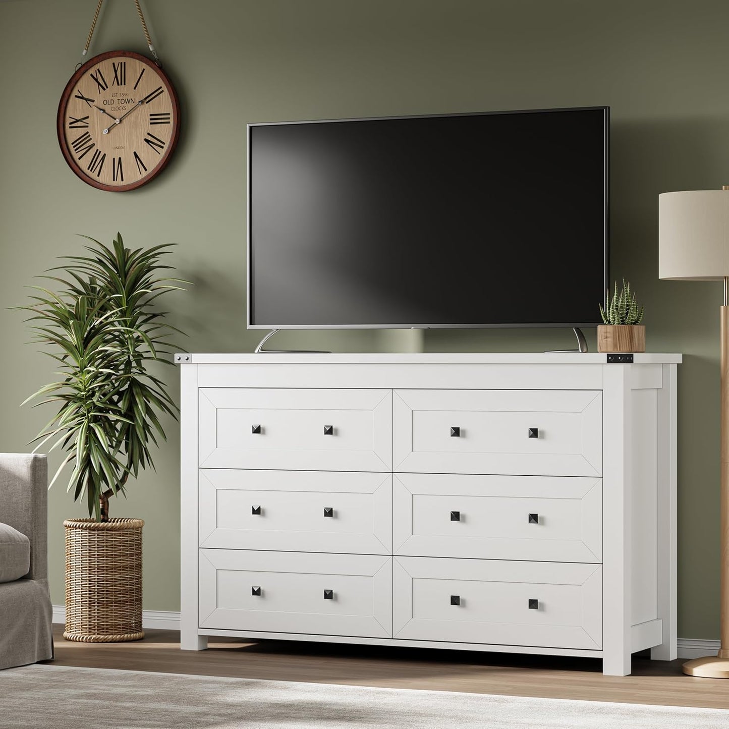 6-Drawer Dresser, Modern Wooden Storage Chest of Drawers, Dresser TV Stand, Wood Drawer Organizer with Metal Handles for Bedroom, Living Room, Hallway