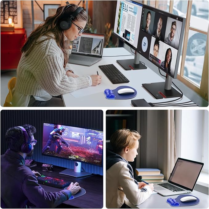 Gel Mouse Pad with Wrist Rest, Ergonomic for Laptop, Non-Slip Base | Cooling Gel Comfort, Soft Squishy Wrist Support, Easy to Clean, Non-Slip PU Base, for Office & Home Desk Blue