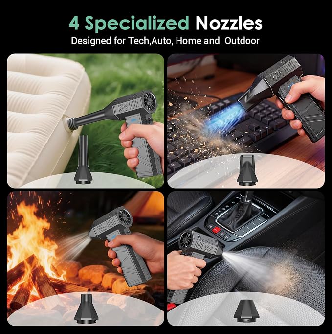 YOTON Electric Air Duster, 110000 RPM Compressed Air Cleaner, Rechargeable Keyboard Cleaner with Storage Bag, Powerful 3-Speed Cordless Air Blower for PC, Computer, Electronics, Car Interior Cleaning