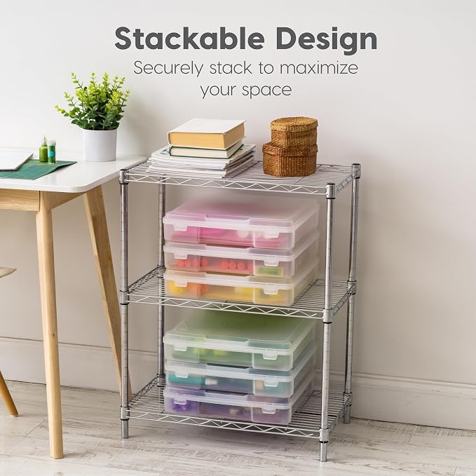 IRIS USA Scrapbook Case |Made in USA| Fits 12"x12" - Thick (6-Pack) - Clear | Portable Plastic Storage Organizers with Built-In Handles for Paper, Art, Board Games, Crafts, Files & Office Supplies
