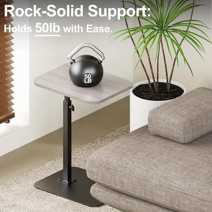 Side Table Sofa Tray for Couch Heavy Metal Base Swivel/Adjustable Height | Sofa Bed Bathroom Study TV Tray C Shaped End Table Food Snack Trays for Eating