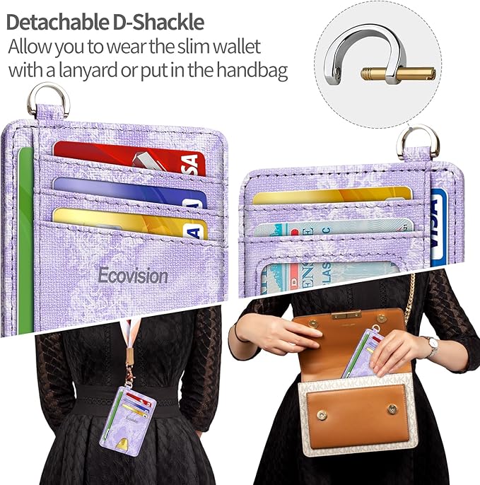 Slim Minimalist Front Pocket Wallet, RFID Blocking Credit Card Holder Wallet with Detachable D-Shackle for Men Women