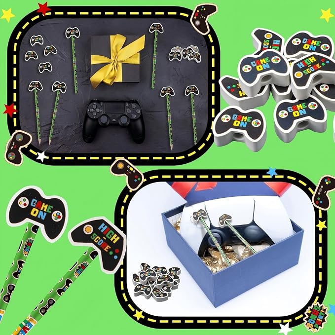 32 Pcs Video Game Pencil Bulk with Eraser Party Favors Gifts Gamer Controllers Pen Goodie Bag Fillers Theme Stationery Set for School Classrooms Exchange Reward Prizes Office School Supplies