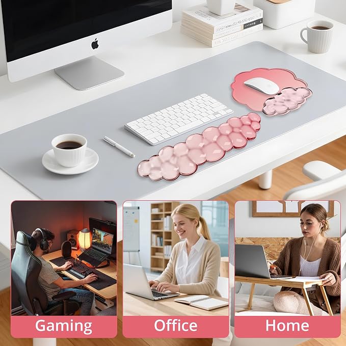 Cloud Wrist Rest Gel Set — Ergonomic Cloud Wrist Rest Keyboard and Mouse, Non-Slip Desk Accessories for Office and Home（Gradient Rose Red）