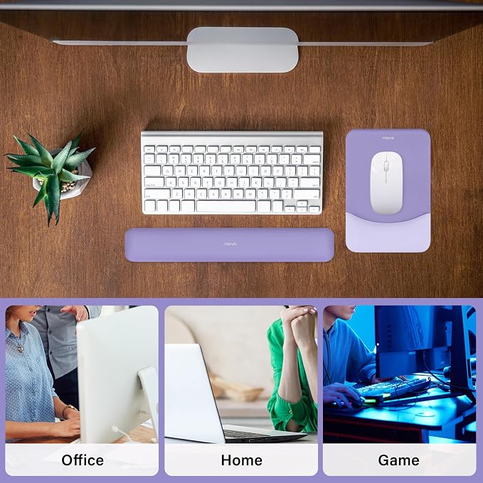 MOSISO Wrist Rest Support Mouse Pad & Keyboard Set, Purple | Rectangular Ergonomic Mousepad, Non-Slip Base, Home/Office Pain Relief & Easy Typing, Neoprene Cloth & Raised Silicone Lining