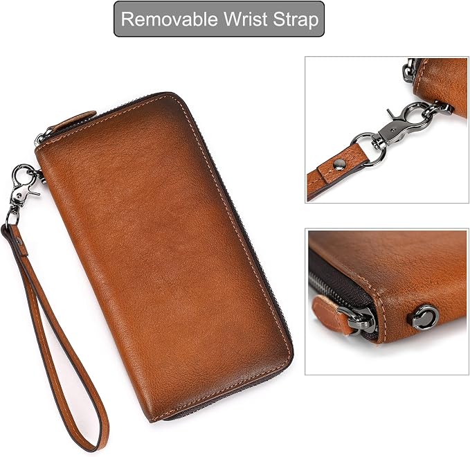 Genuine Leather Long Wallet for Men, Large Capacity Purse Clutch Bag Handbag Checkbook Cash Credit Cards Phone Holder | Large Capacity