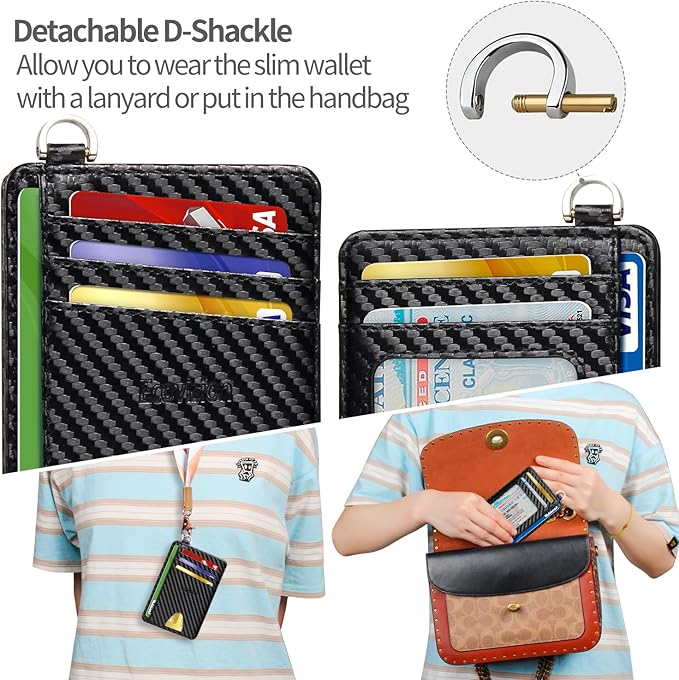 Slim Minimalist Front Pocket Wallet, RFID Blocking Credit Card Holder Wallet with Detachable D-Shackle for Men Women