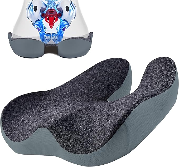 Pressure Relief Seat Cushion for Long Sitting Hours on Office/Home Chair, Car, Wheelchair - Extra-Dense Memory Foam for Hip, Tailbone, Coccyx, Sciatica-Black (Dark Edge)