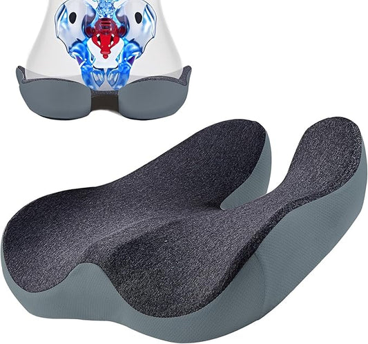 Pressure Relief Seat Cushion for Long Sitting Hours on Office/Home Chair, Car, Wheelchair - Extra-Dense Memory Foam for Hip, Tailbone, Coccyx, Sciatica-Black (Dark Edge)