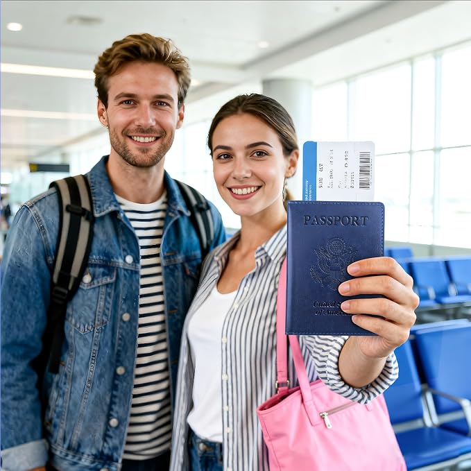Passport Holder for Travel Men Women - Passport Cover, Passport Wallet Case Travel Essentials Travel Must Haves Accessories Blocking Leather Card Slot Protector for Stocking Stuffers Gifts, Navy Blue