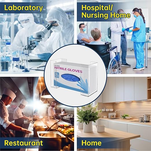 NiHome Clear Acrylic Glove Box Holder Tissue Box Dispenser, Wall Mount | Space-Saving Glove Box Dispenser, Adjustable Organizer for Tissues, Baby Wipes, Adhesive or Screw Mount for Kitchen, Bathroom