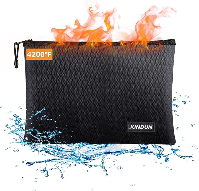 Fireproof Document Bags,14.2”x 10.0”Waterproof Fireproof | ： Money Bag with Aluminum Foil Lining,Fireproof Safe Storage Pouch with Zipper for Document and Cash，Black