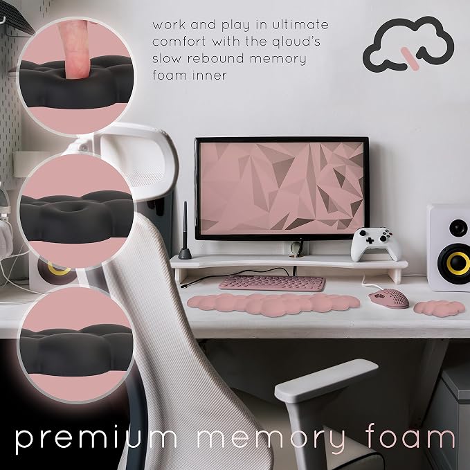 Pink Cloud Keyboard Wrist Rest – Create-ables Qloud Pink Wrist Rest for Computer Keyboard and Mouse, Ergonomic Memory Foam Wrist Pad with Non-Slip Base, Includes Cloud Mouse Pad