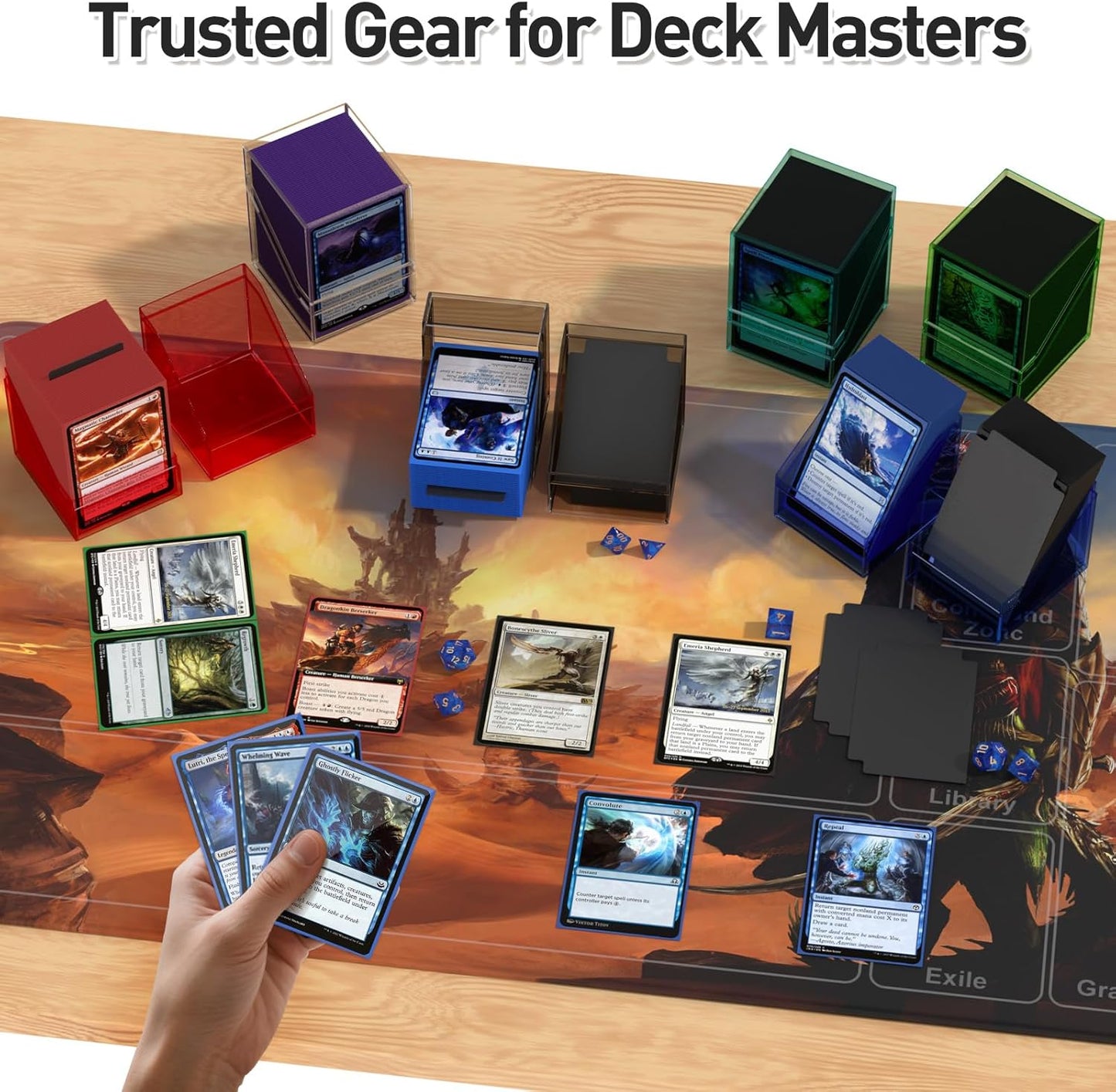 Mlikero Card Deck Cases, Acrylic Commander Deck Box Holding 100+ Sleeved Cards with Dividers, Clear Card Storage Box Fit for MTG, TCG, Sports Cards (Green)