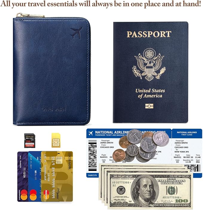 Passport Holder for Travel Women and Men RFID Passport Holder with Zipper Passport Case Passport cover Passport Wallet Travel Essentials and Accessories