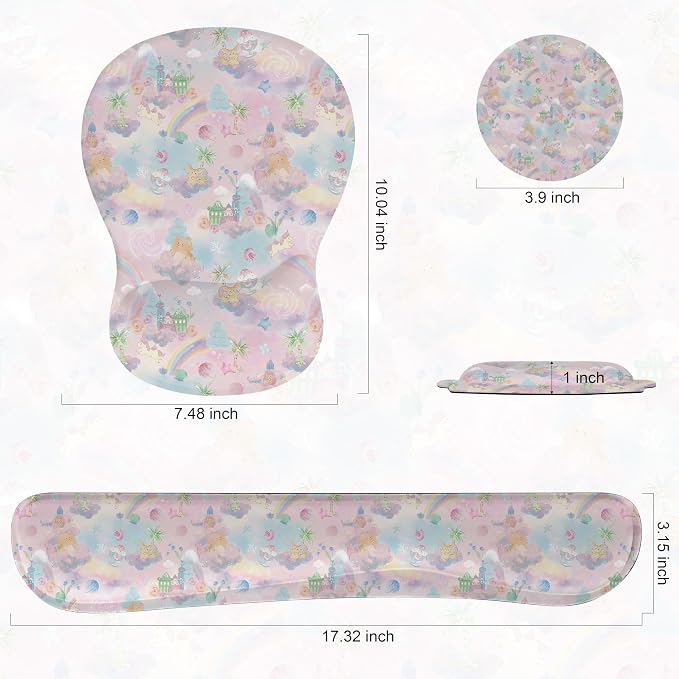 Wrist Rest Support for Mouse Pad Keyboard Set Circle Coaster Gaming Mouse Pad Ergonomic Gel Memory Foam Set for Computer, Laptop, Office, Pain Relief, Comfortably Typing Cute KM-37